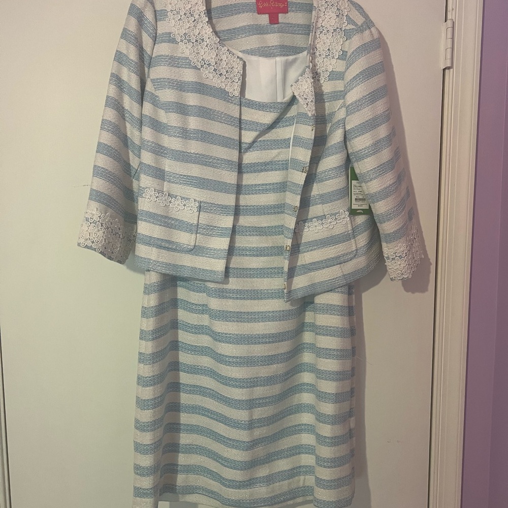 Lilly Pulitzer Nelle Jacket and Nienie Blue White Stripe Dress NWT Size 14